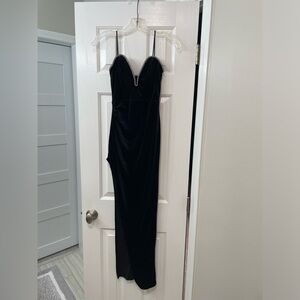 NWT Size Small Do+Be Black Velvet Stretch Evening Gown - Rhinestone Detailing